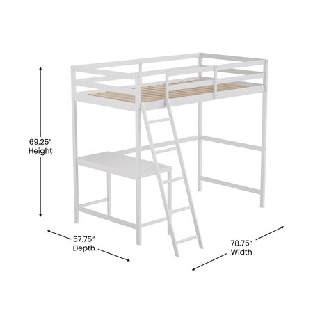Flash Furniture White Twin Loft Bed Frame with Desk and Ladder MH-LBD5-WH-T-GG
